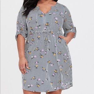 Torrid Striped Floral Zip Challis Shirt Dress